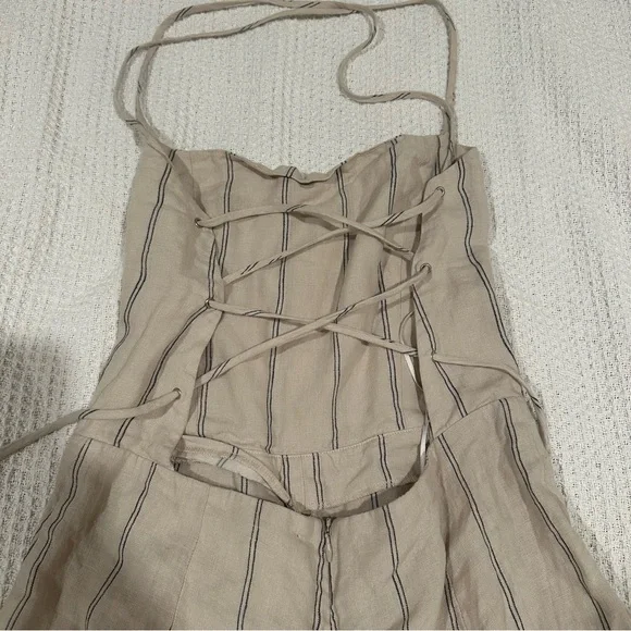 Reformation 100% Linen Elm Jager Jumpsuit size 8 striped blue jumpsuit open back - Picture 7 of 11